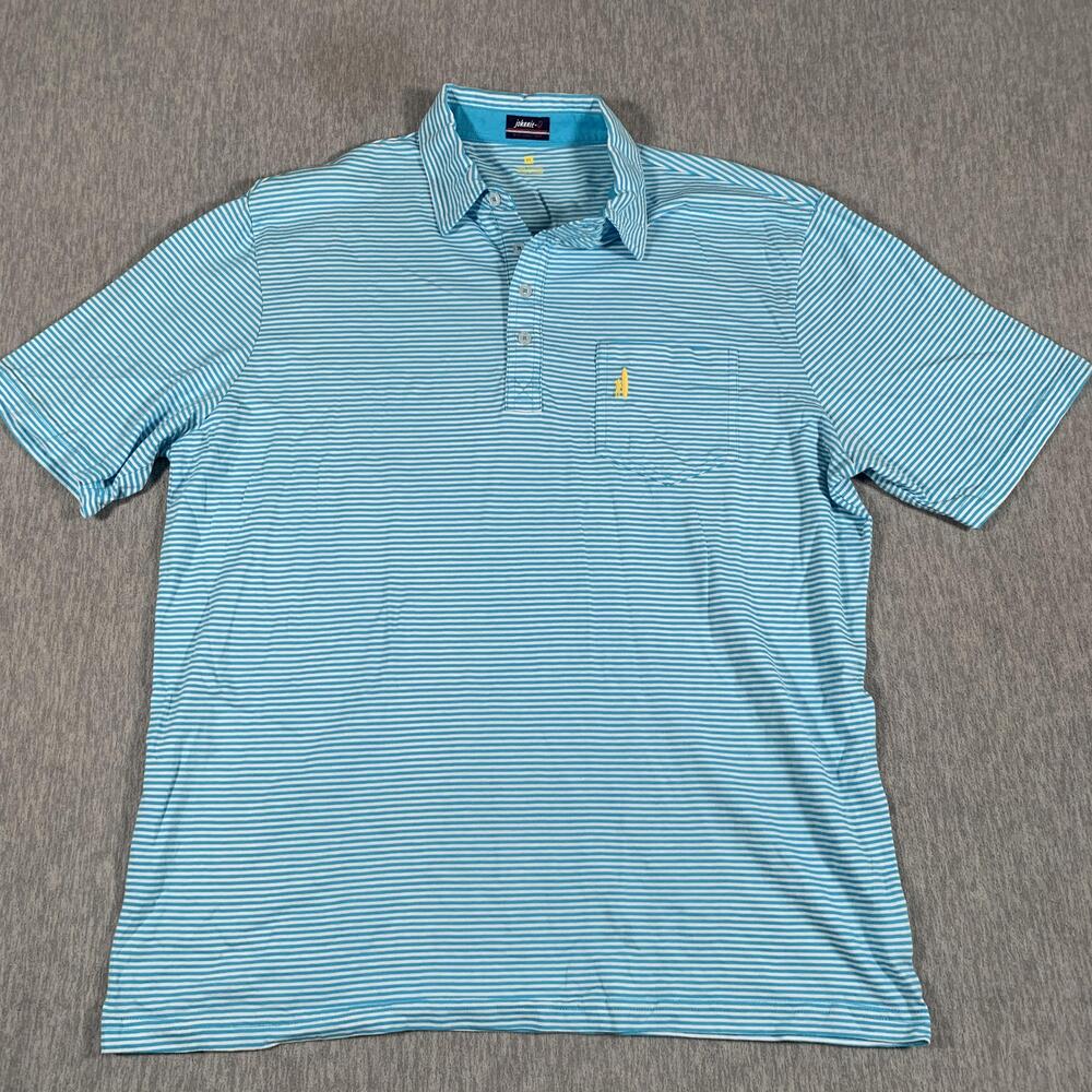 johnnie-O Polo Shirt Mens XL Blue White Striped Pocket Cotton West Coast Prep